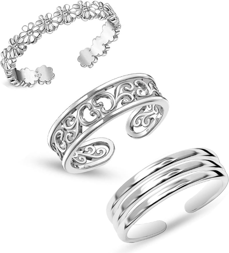 LeCalla 925 Sterling Silver Minimalist Toe Rings Set Simple Open Adjustable Toe-Rings for Women - Image 1